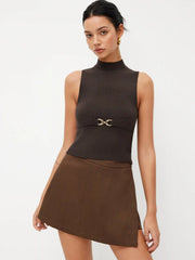 Knit Stand Collar Metal Detail Top