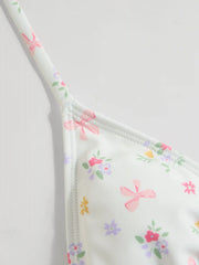 V-neck Floral Halter Tie Side Bikini Swimsuit