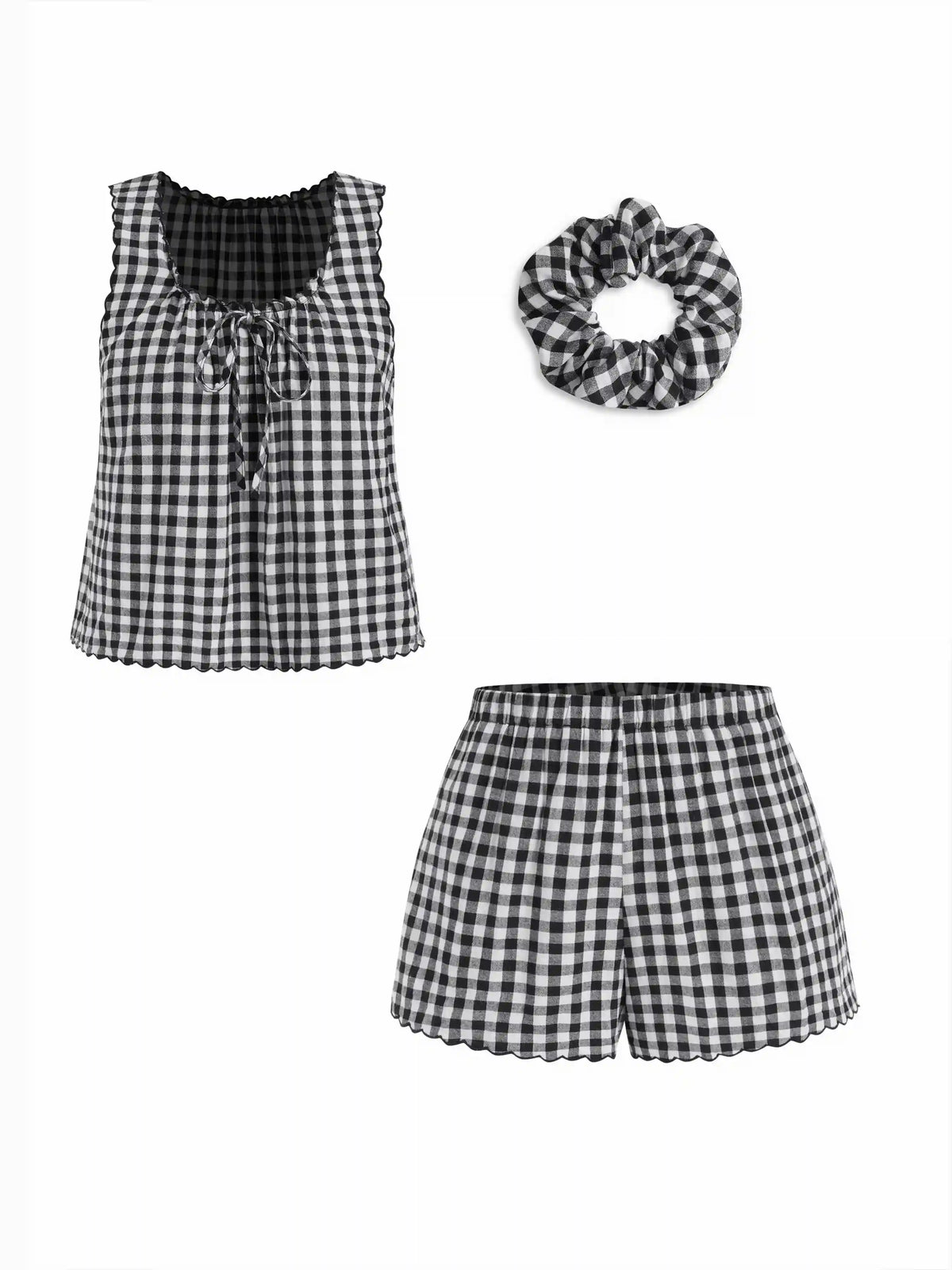 Cotton Gingham Tie Tank Top & Mid Rise Shorts Loungewear Set