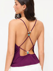 Cowl Neck Beaded Detail Cami Top