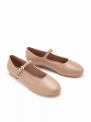 ROUND TOE FAUX LEATHER  BUCKLE MARY JANE FLATS