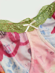 Bunny & Heart Print Lace Trim Bowknot Crop Cami Top Curve & Plus