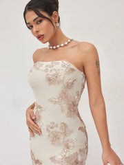 Jacquard Bandeau Floral Mermaid Maxi Dress