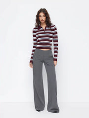 Knit Collar Striped Top