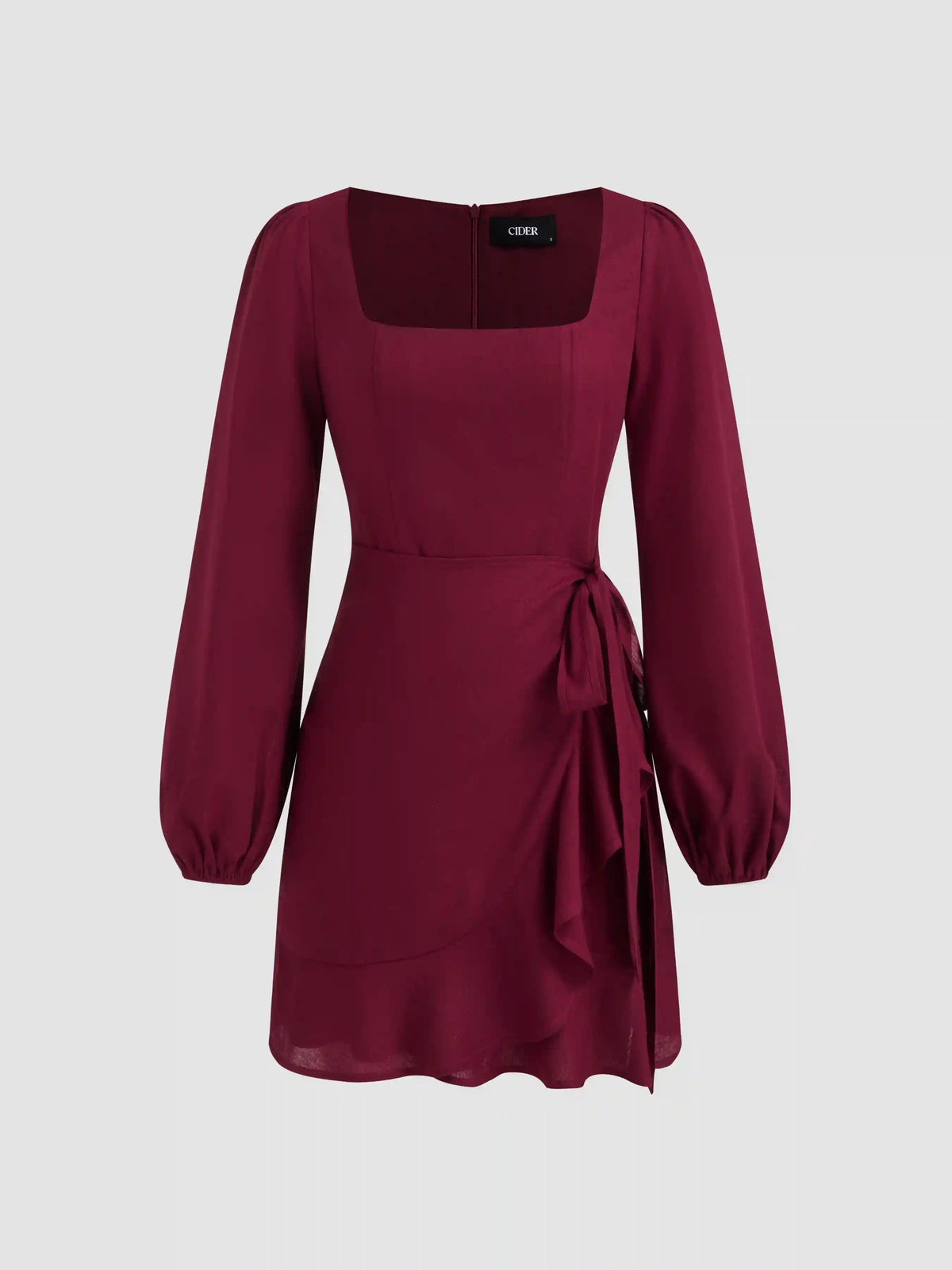 Linen-blend Square Neck Knotted Wrap Mini Dress