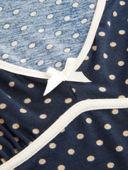 Knit V-neck Polka Dot Bowknot Midi Dress