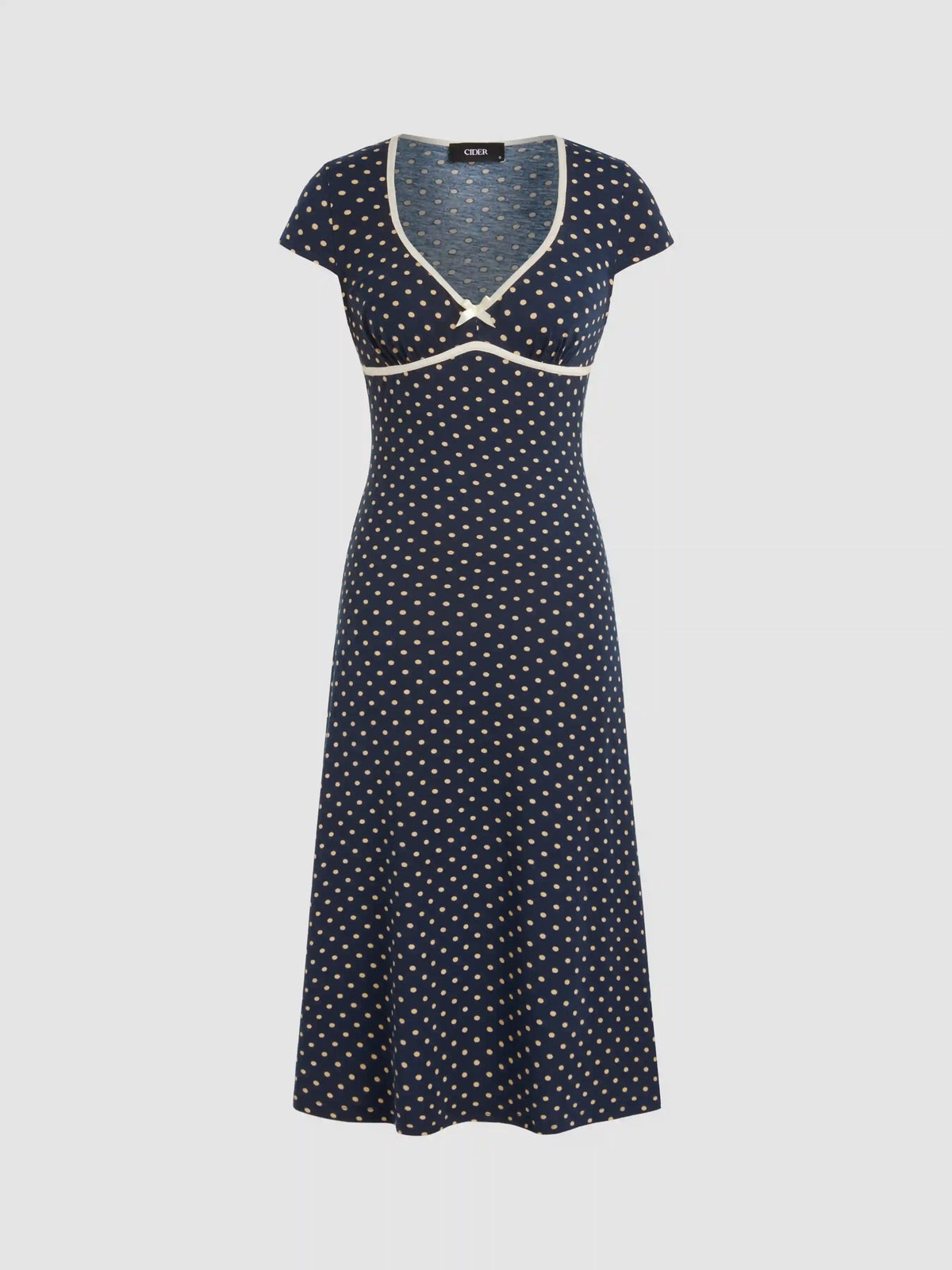Knit V-neck Polka Dot Bowknot Midi Dress