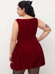 Velvet Boat Neck Ruffle Bubble Hem Mini Dress Curve & Plus