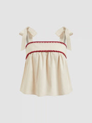 Linen-blend Knotted Contrasting Binding Oversized Cami Top