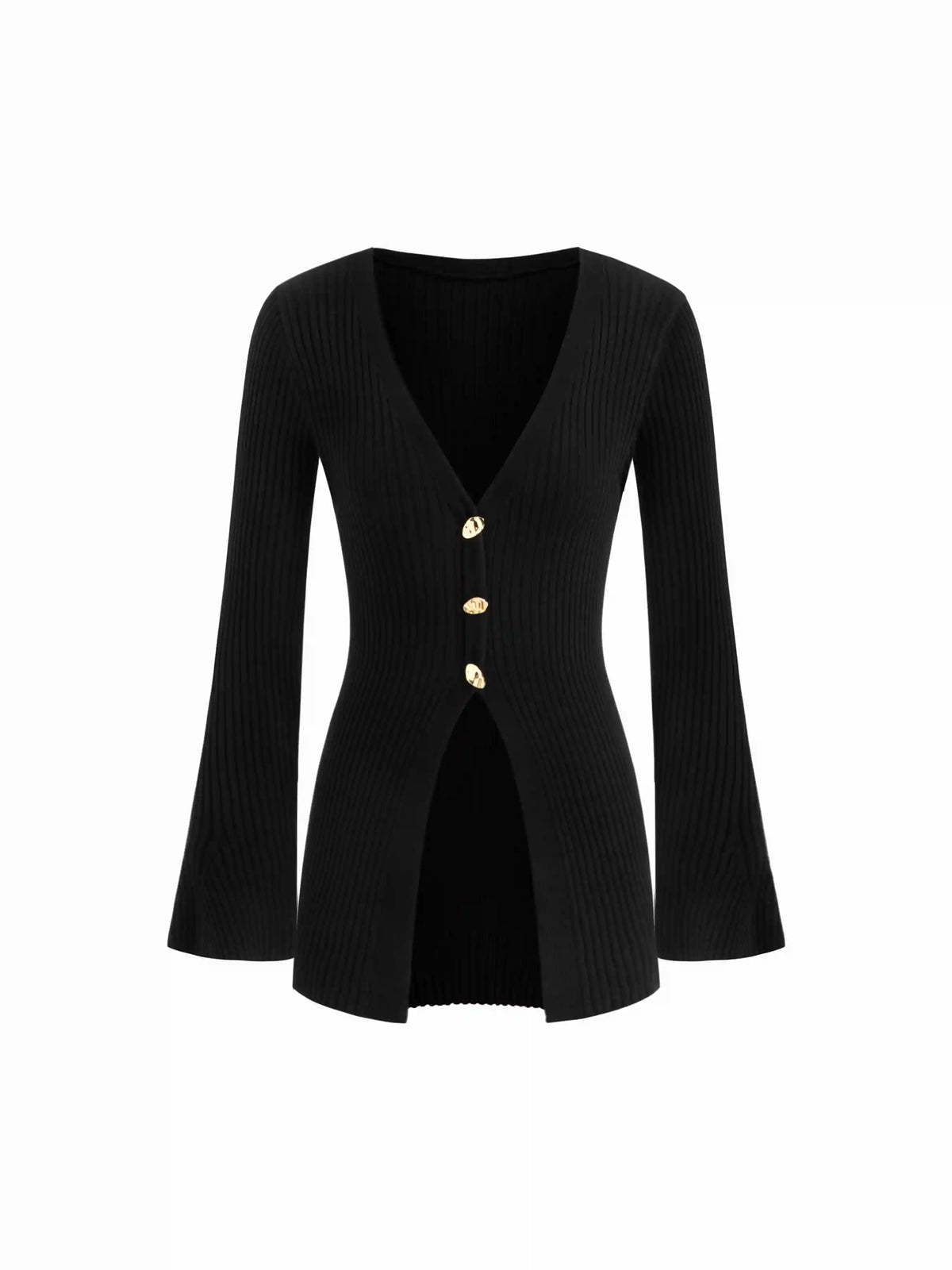 Knit V-neck Button Metal Detail Cardigan
