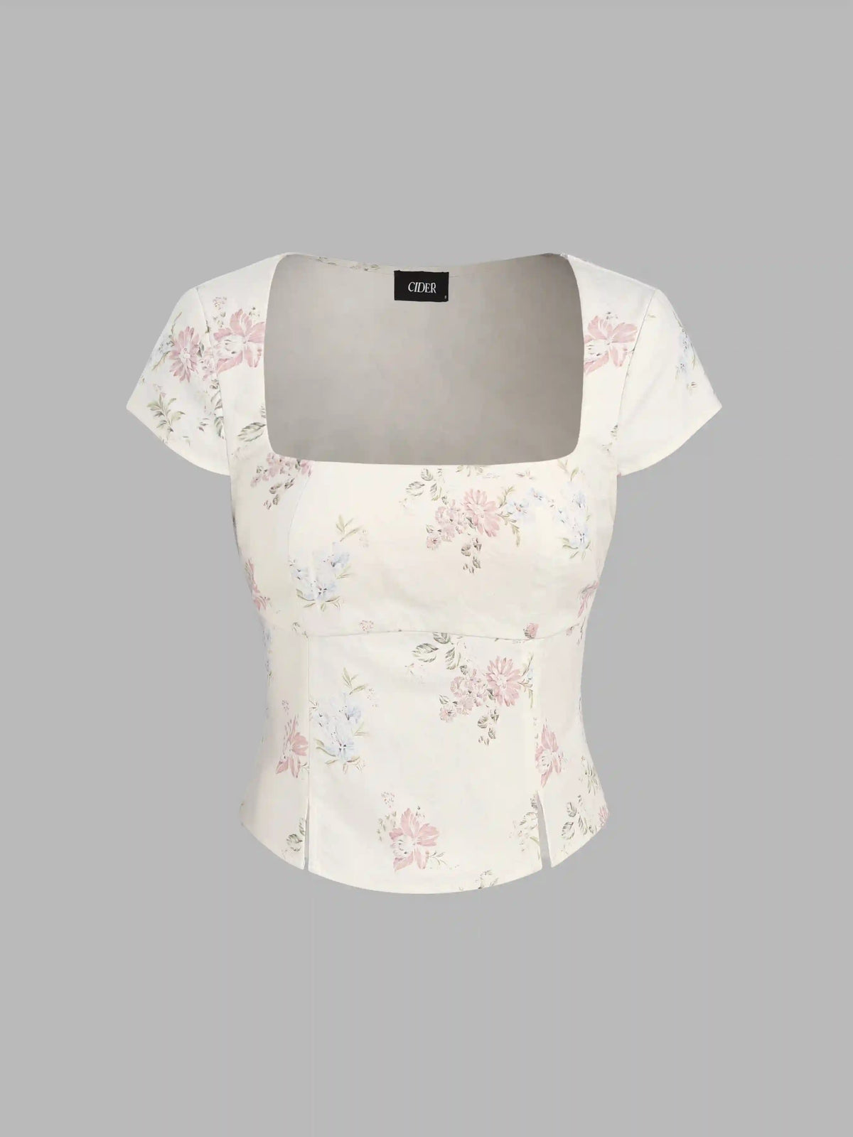 Cotton-blend Square Neck Floral Top