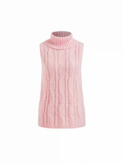 Cable Knit High Neck Oversize Longline Vest