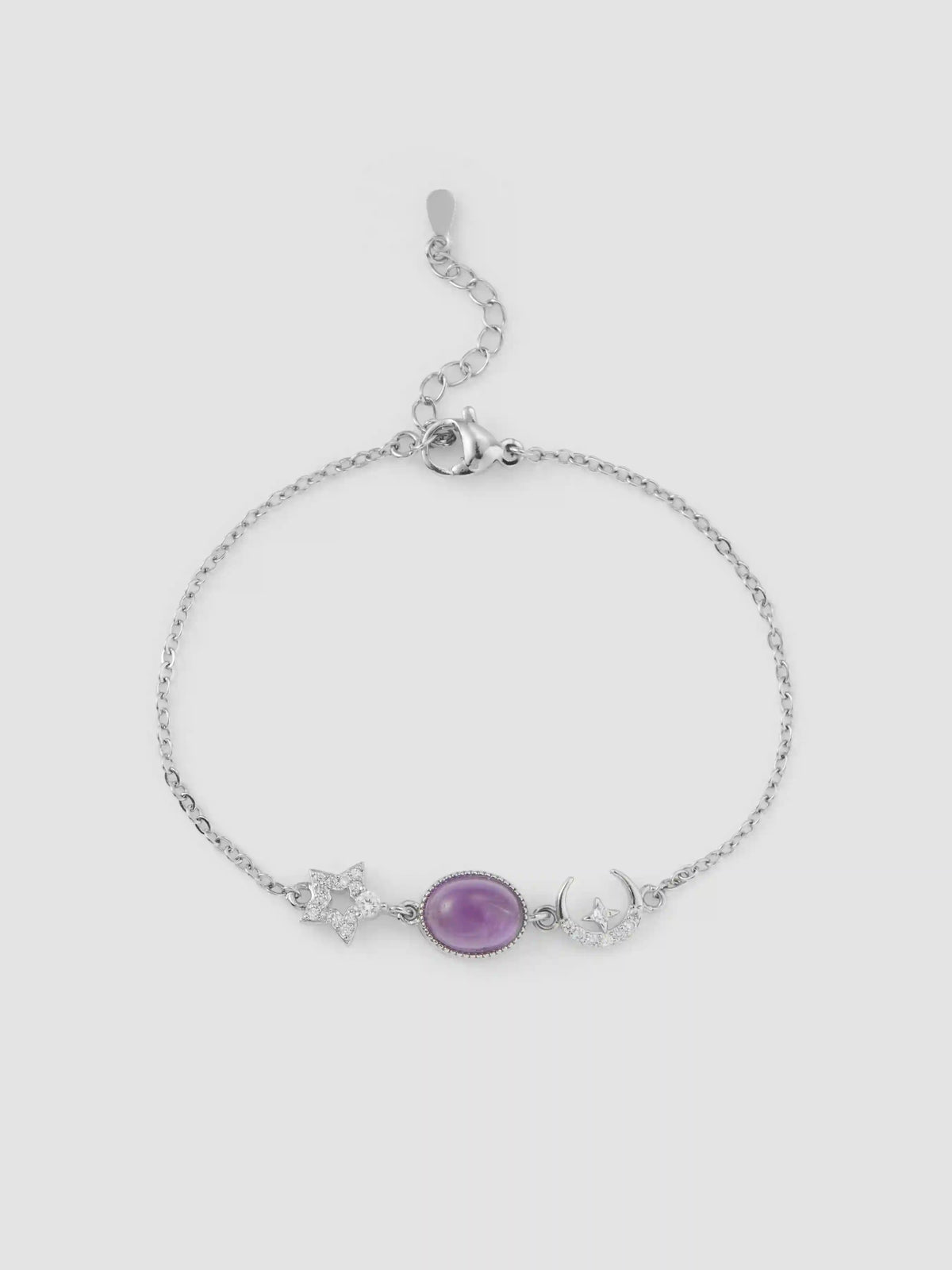 AMETHYST CRYSTAL & RHINESTONE MOON & RHINESTONE STAR CHAIN BRACELET