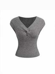 Knit V-neck Short Sleeve Twist Top