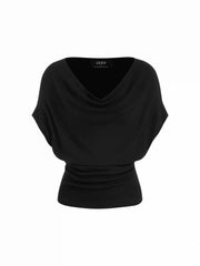Knit Wool-blend Cowl Neck Draped Ruched Top