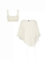 Sheer Lace Asymmetrical Poncho Top Two-Piece Set