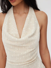 Cowl Halter Neckline Lace Knotted Ruffle Mini Dress