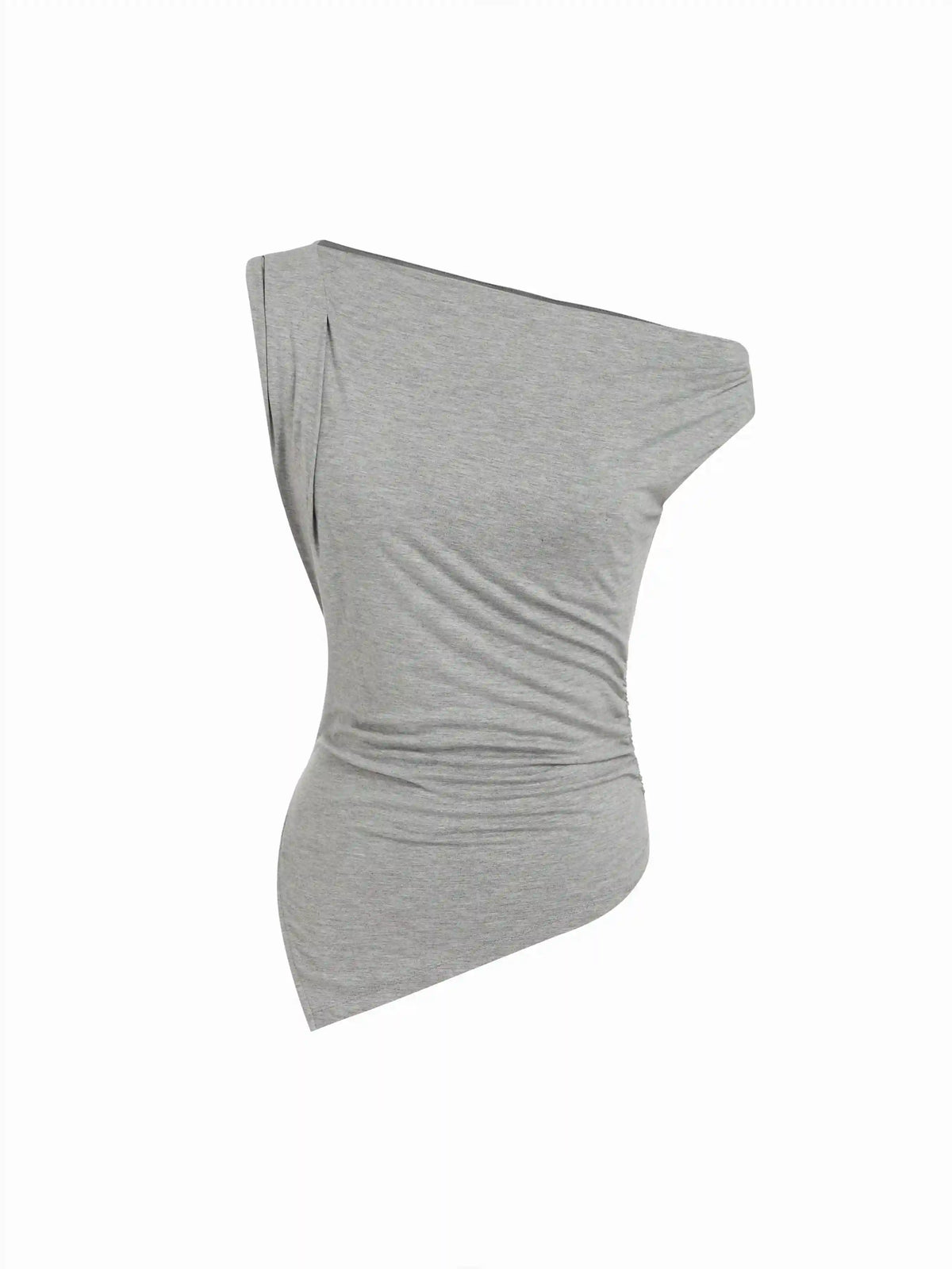 Asymmetrical Neck Ruched Slim Longline Tank Top