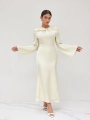 Asymmetrical Neck Twist Ruffle Maxi Dress