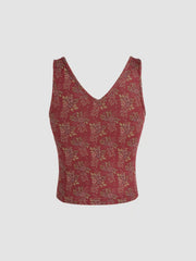 Jersey V-neck Floral Twist Crop Top