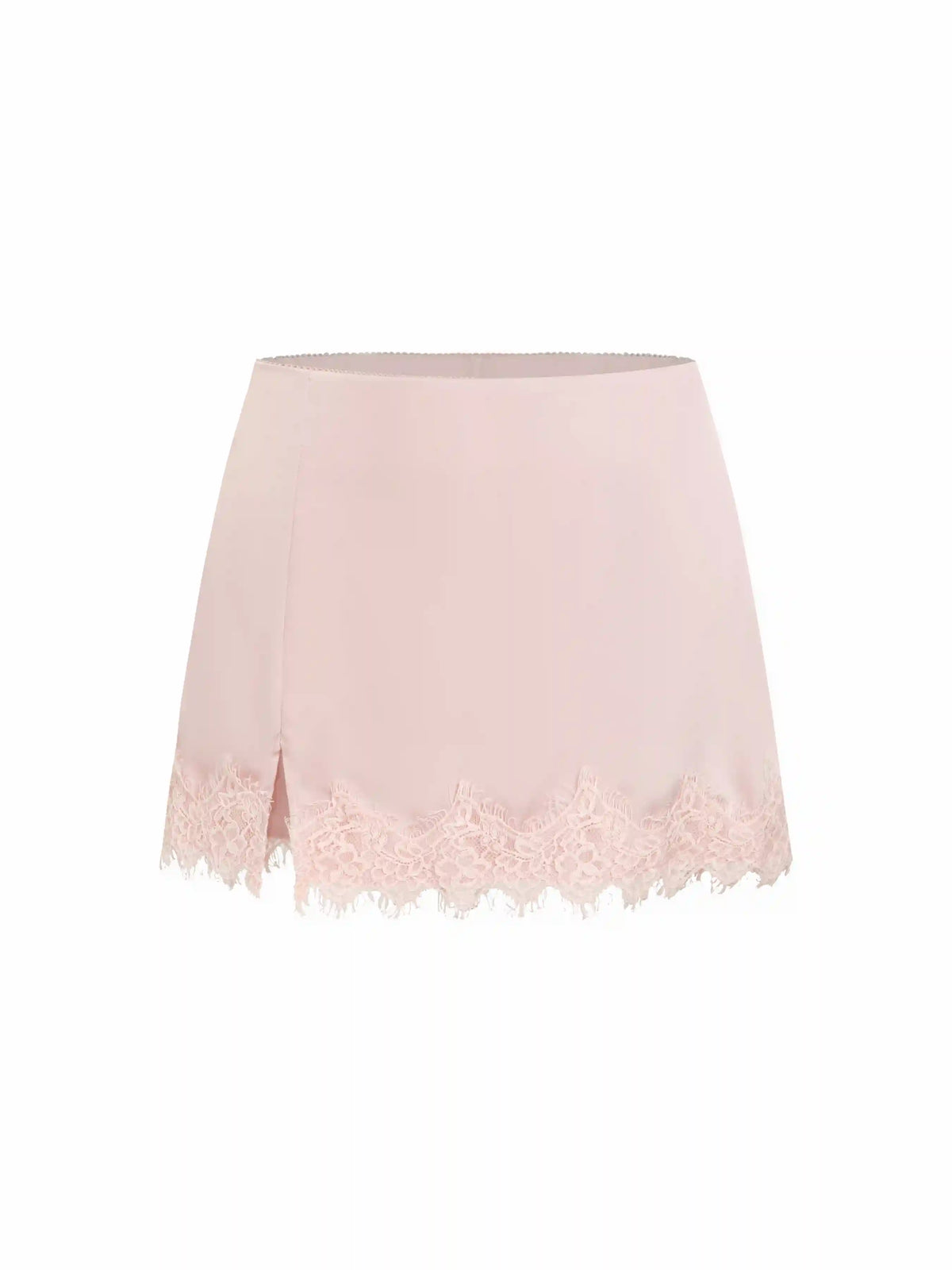 Satin Low Rise Lace Trim Split Bodycon Mini Skirt