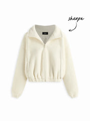 Sherpa Fleece Drawstring Zip Through Oversized Jacket