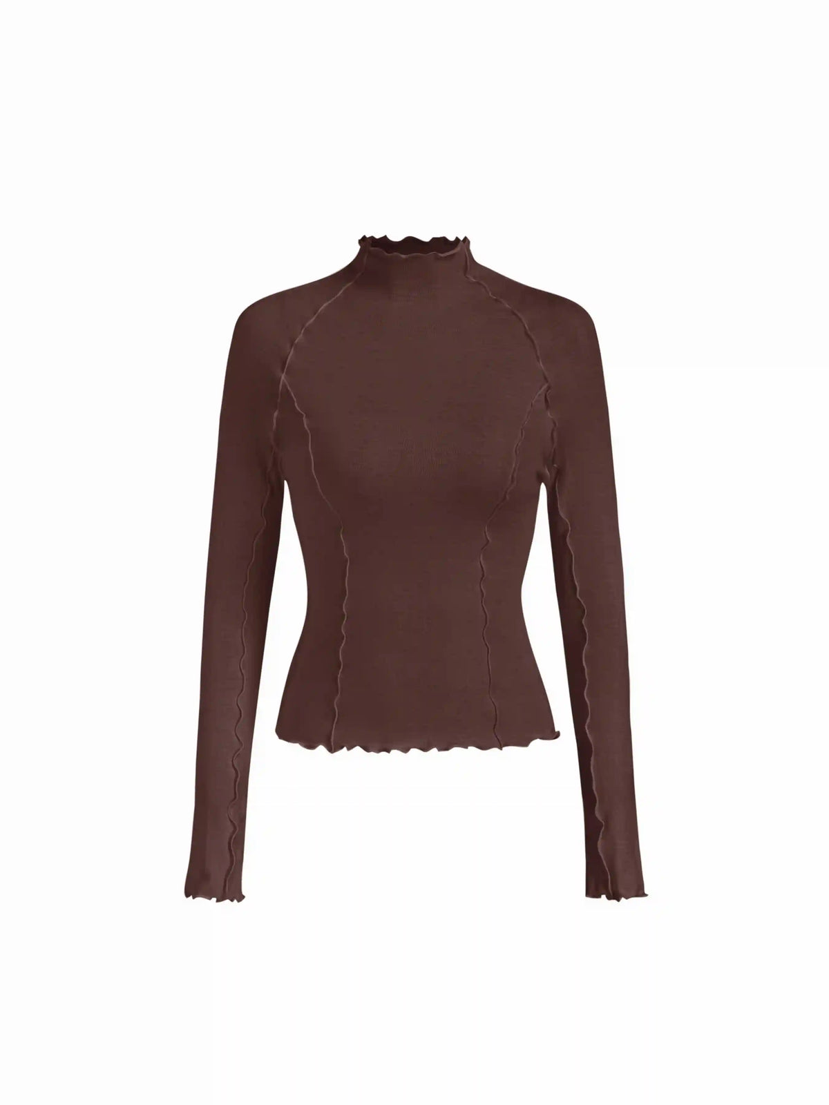 Wool-blend Stand Collar Lettuce Trim Long Sleeve Tee