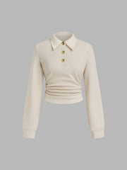 Collar Ruched Long Sleeve Top