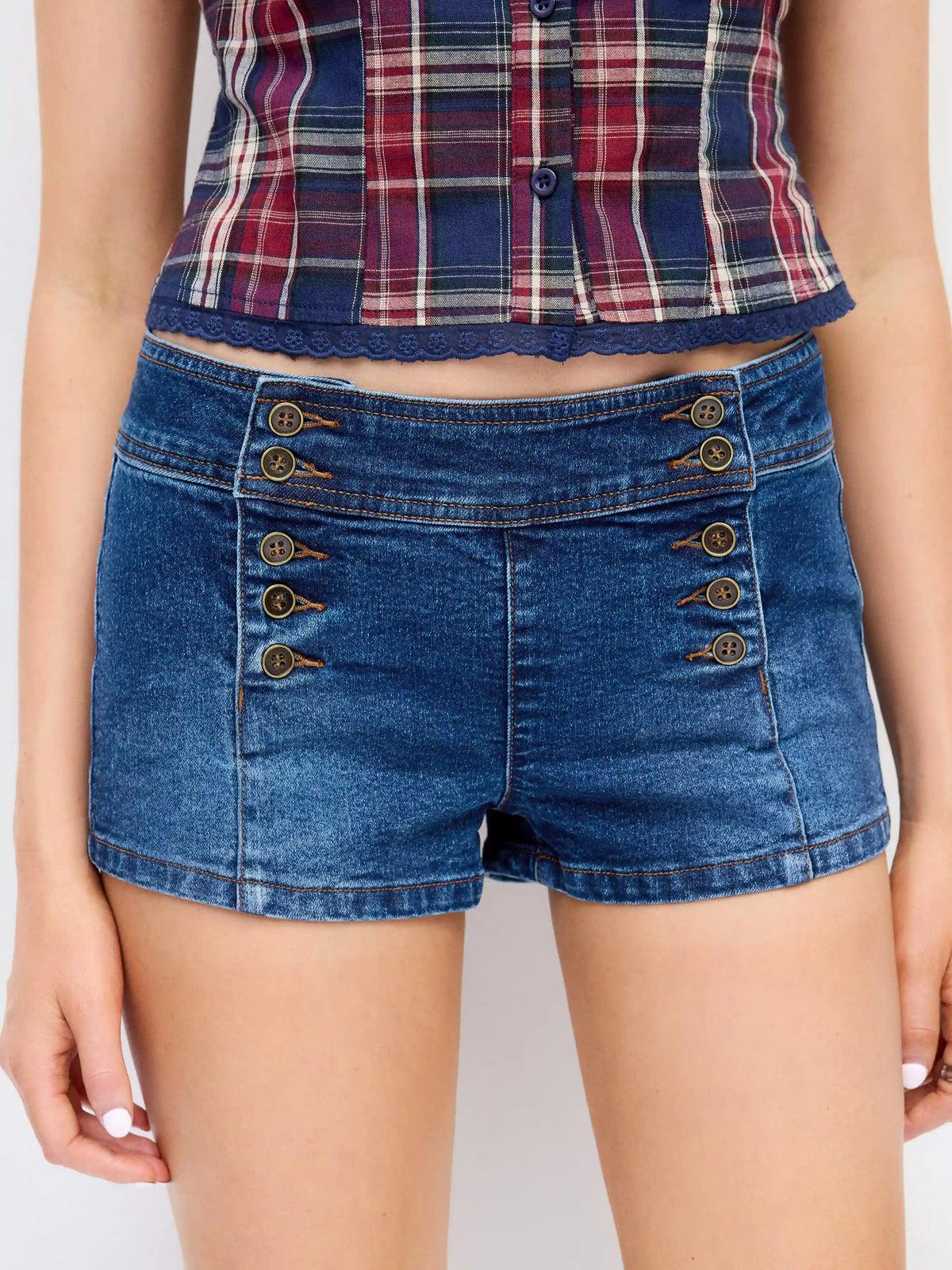 Denim Low Rise Botton Detail Shorts