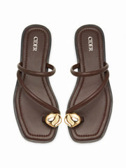 METAL DECOR SQUARE TOE FLIP-FLOP SLIPPERS