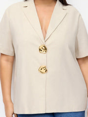 Linen-blend Collar Metal Button Oversized Blazer Curve & Plus
