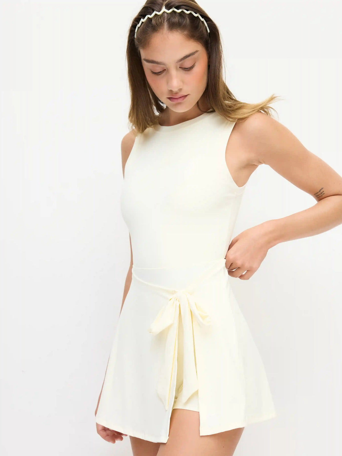 U-neckline Solid Mid Rise Mini Active Dress