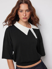 Knit Colorblock Oversized Short Sleeve Top