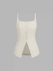 Square Neck Solid Button Vest