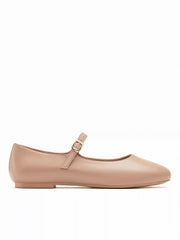 ROUND TOE FAUX LEATHER  BUCKLE MARY JANE FLATS