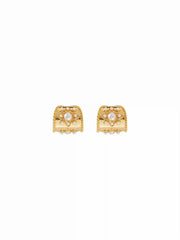 FAUX PEARL C-SHAPED HOOP EARRINGS