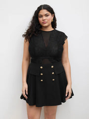 Lace Round Neckline Cut Out See-through Bodysuit Curve & Plus