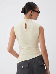 Stand Collar Tie-Neck Ruched Stitch Tank Top