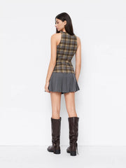 Mid Rise Pleated A-line Mini Skirt With Belt