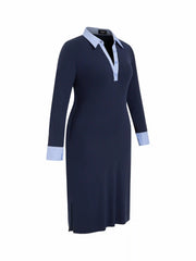 Cotton-blend Polo Two Tone Straight Maxi Dress Curve & Plus