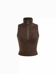 Two Pieces Knit Collar Half Zip Tank Top & Crop Shrug