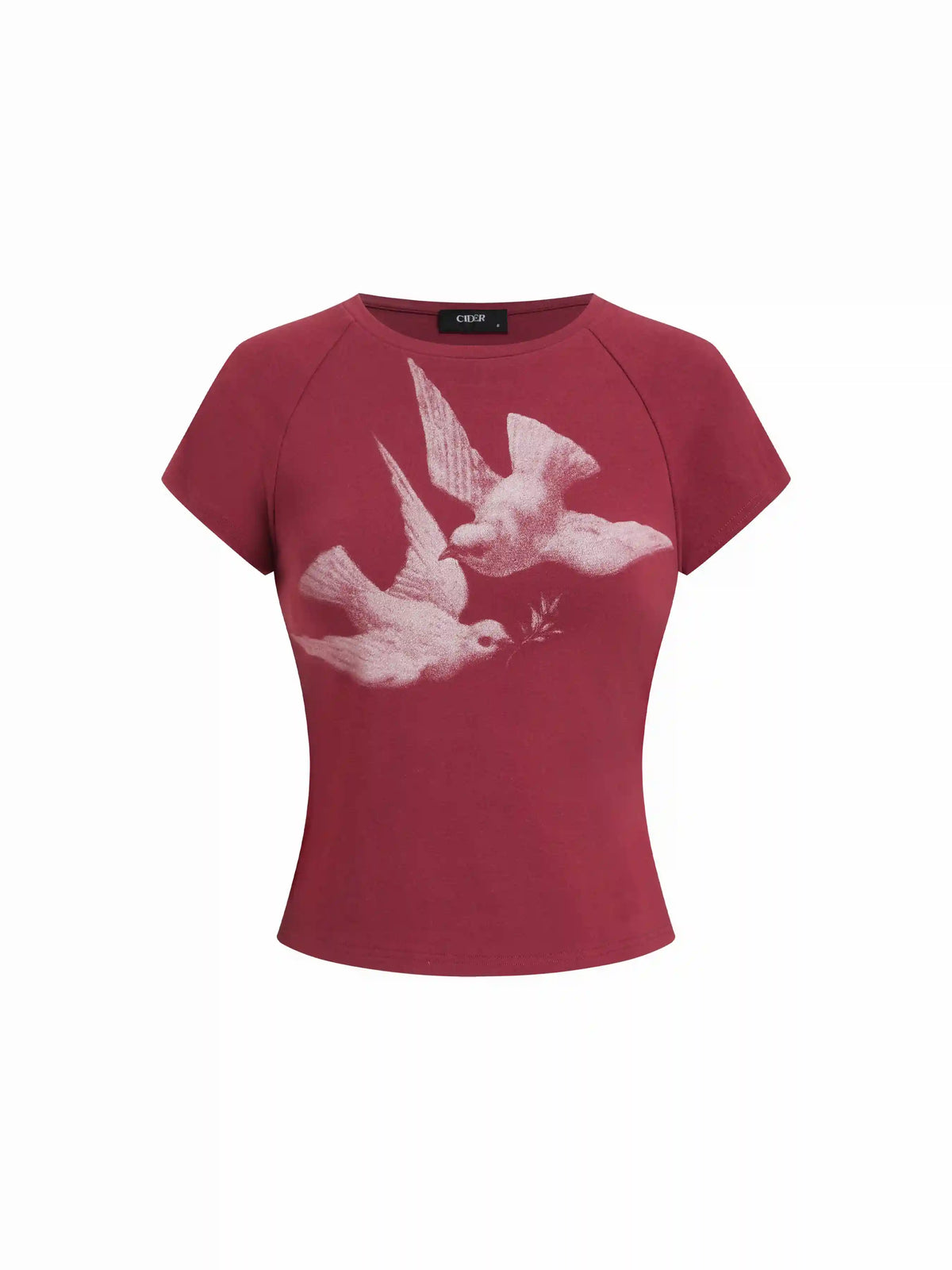 Bird Graphic Cotton Raglan Sleeve Crop Tee