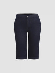 High Stretch Denim Mid Rise Straight Leg Capri Jeans Curve & Plus