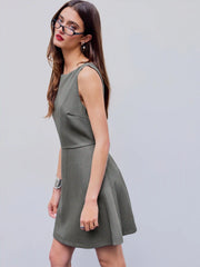 Boat Neck Zipper Sleeveless Mini Dress
