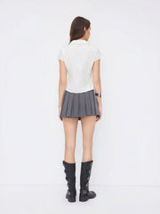 Cotton-blend Polo Neck Stripe Short Sleeve Shirt