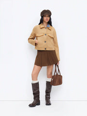 Suede Collar Button Borg Jacket