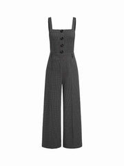 Square Neck Houndstooth Zipper Wide Leg Jumpsuit