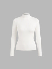 High Neck Knit Long Sleeve Top