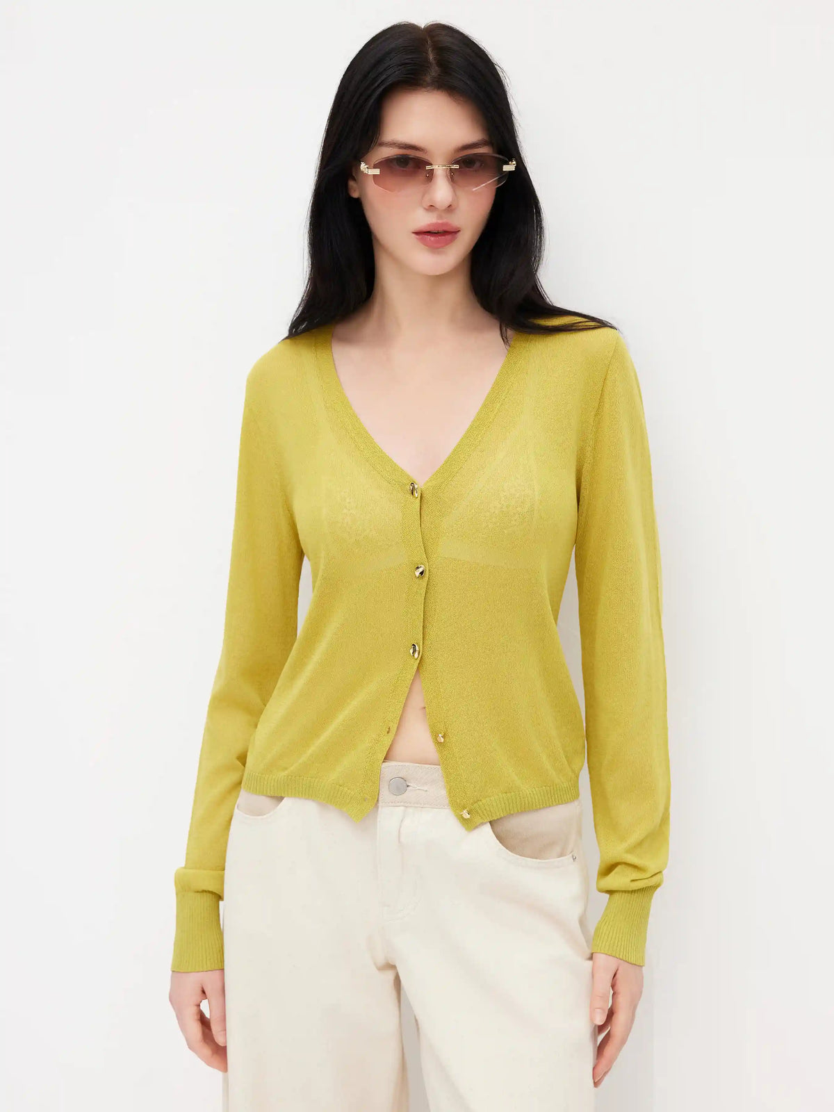 Knit V-neck Long Sleeve Button Cardigan