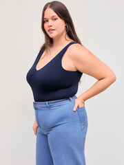 Second Skin Double Layered V-neck Solid Bodysuit Curve & Plus
